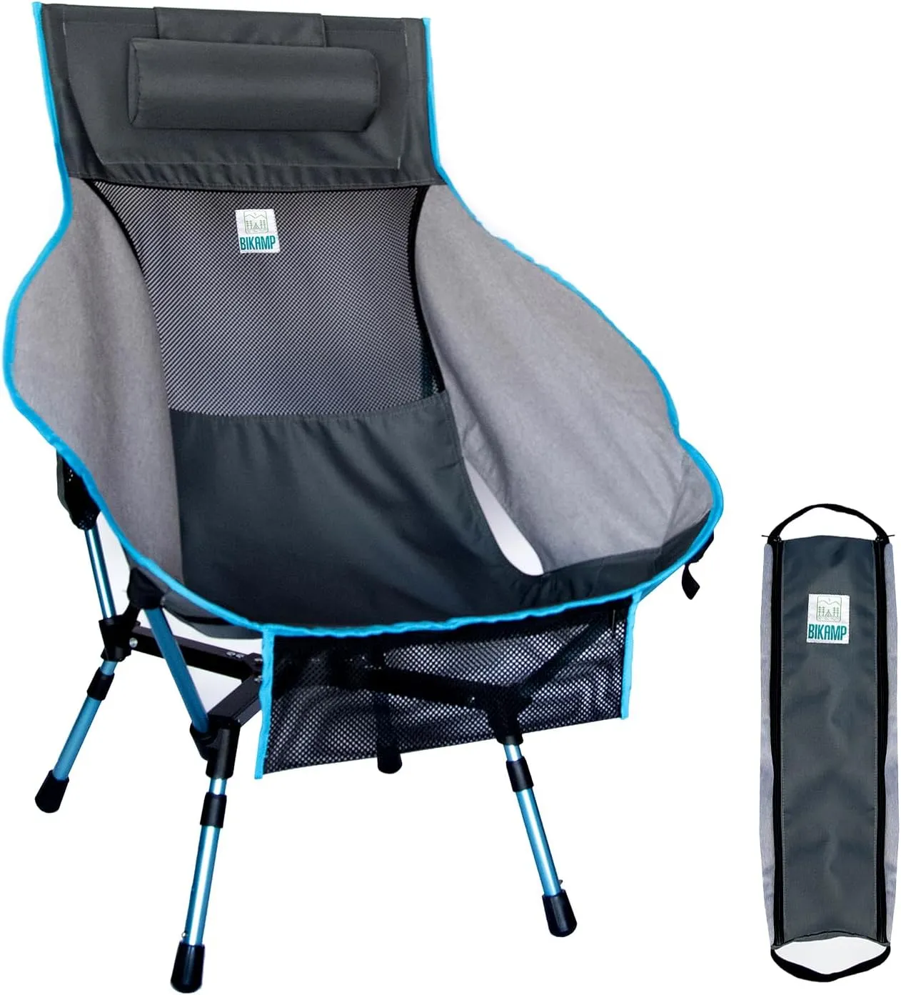 Portable Camping Chair with Adjustable Height, High Back, Pillow, and Side Pocket - Ultralight Foldable Chair for Beach, Backpacking, and Outdoor Adventures