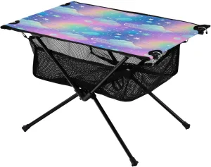 Portable Camping Table Foldable with Mesh Storage Lightweight Compact Camp Tent Side Table for Outside,Camping,Hiking,Tailgating,Dreamy Starry Sky