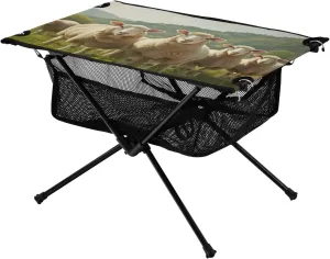 Portable Camping Table Foldable with Mesh Storage Lightweight Compact Camp Tent Side Table for Outside,Camping,Hiking,Tailgating,Sheep