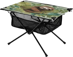 Portable Camping Table Foldable with Mesh Storage Lightweight Compact Camp Tent Side Table for Outside,Camping,Hiking,Tailgating,Sloth