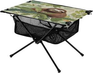 Portable Camping Table Foldable with Mesh Storage Lightweight Compact Camp Tent Side Table for Outside,Camping,Hiking,Tailgating,Sloth