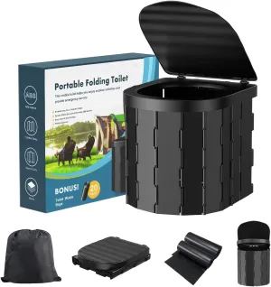 Portable Camping Toilet with Lid, Portable Toilet for Adults, Foldable Car Travel Toilet Adults Potty with Carry Bag for Camping, Hiking, Boat, Long Trips, Fishing, Beach