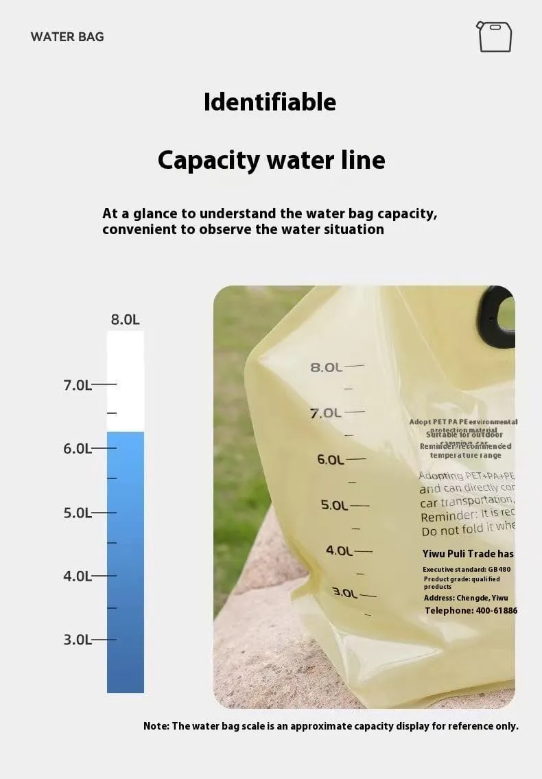 Portable Camping Water Bag, Foldable Triangle Design with Rotary Control Spout,for camping trekking backpack emergencies, no leak water bottle, 8L/281oz (Green 10pieces)