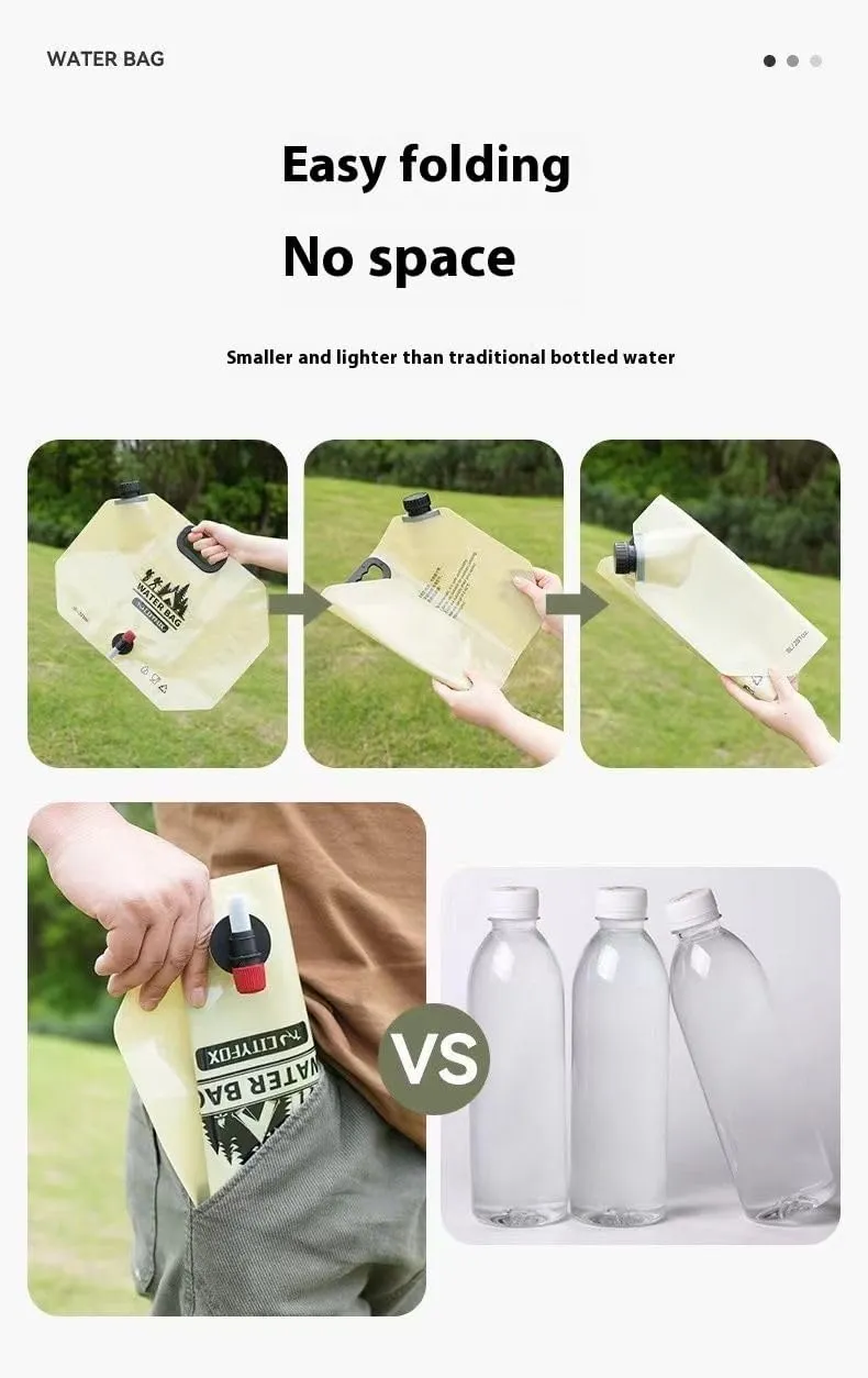 Portable Camping Water Bag, Foldable Triangle Design with Rotary Control Spout,for camping trekking backpack emergencies, no leak water bottle, 8L/281oz (Green 10pieces)