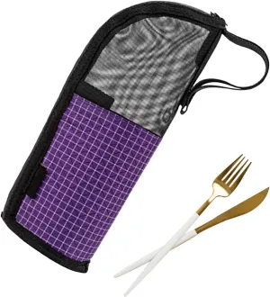 Portable Cutlery Box - Travel Cutlery Pouch | Cutlery Storage Bag | Utensil Carrying Case | Reusable Utensil Case for Spoon Chopsticks Lunch Box Outdoor Camping Hiking Fishing BBQ, Purple, 25x10cm