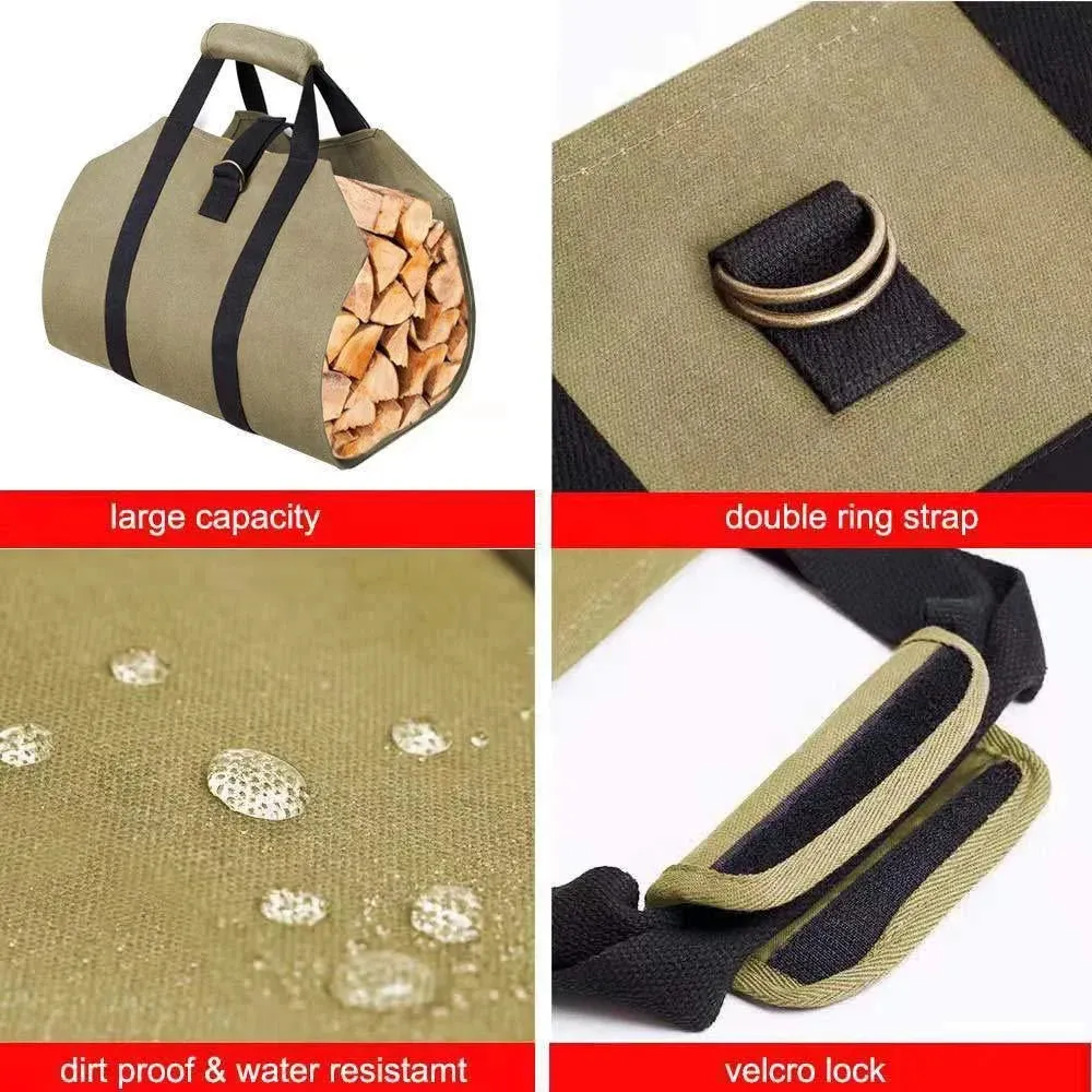 Portable Firewood Bag Carrier - Foldable Wood Storage Tote