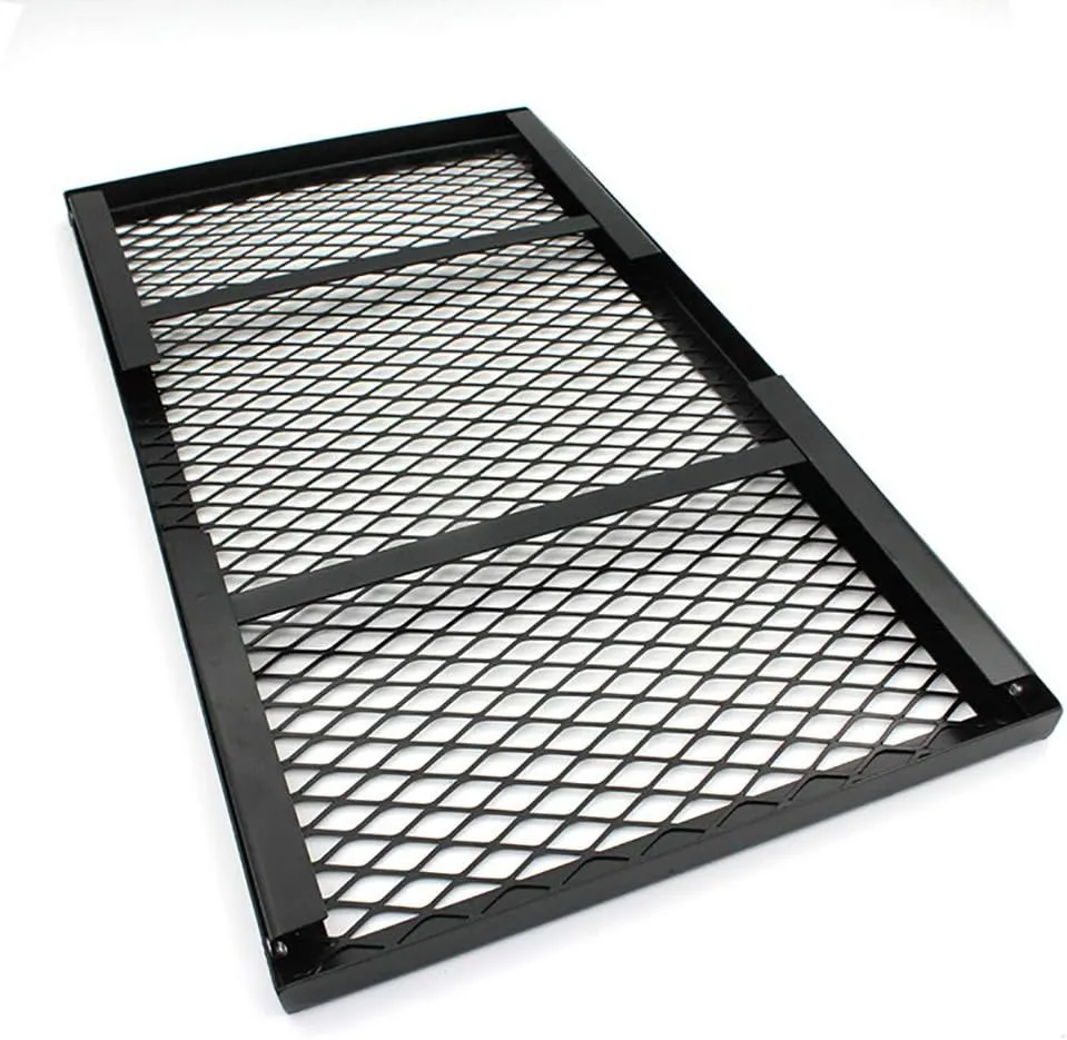 Portable Foldable Campfire Grill, Heavy Duty Steel Grate for Outdoor Cooking, Handcart, High Temp Resistant, Ideal for Camping Fishing Cooking on Open Flame (Black)