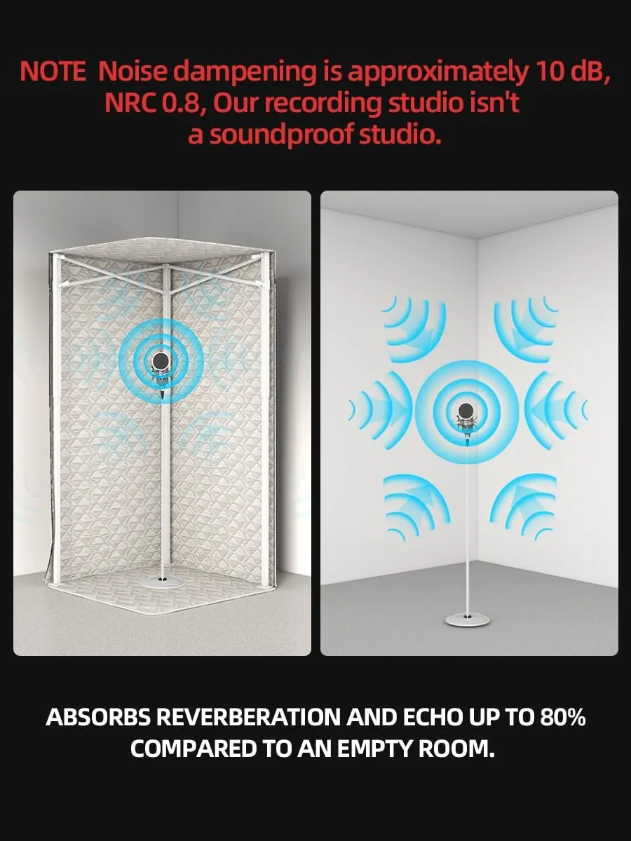 Portable Foldable Recording Vocal Booth Studio Equipment for Crisp Dry Echo Free Vocals at Home & On The Road - Easy to Assemble & Travel Bag Included (Standard, Off-White)