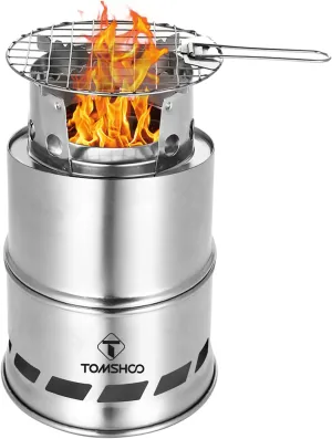 Portable Folding Windproof Wood Burning Stove Compact Stainless Steel Alcohol Stove Outdoor Camping Hiking Backpacking Picnic BBQ