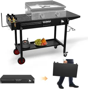 Portable Grill Tables for Outside,Movable Folding Grill Cart with Wheels,Blackstone Table/Blackstone griddle stand with Large Space,Universal blackstone table Fit 17" Or 22" Griddle