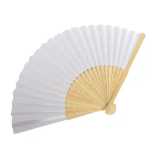 Portable Hand Painted White Folding Fan for Dance and Cosplay
