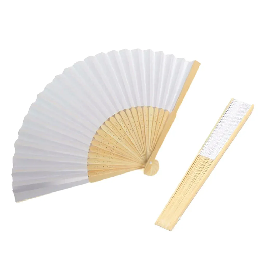Portable Hand Painted White Folding Fan for Dance and Cosplay