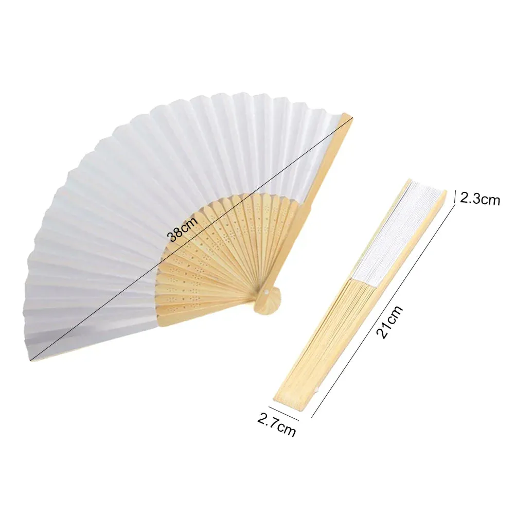 Portable Hand Painted White Folding Fan for Dance and Cosplay