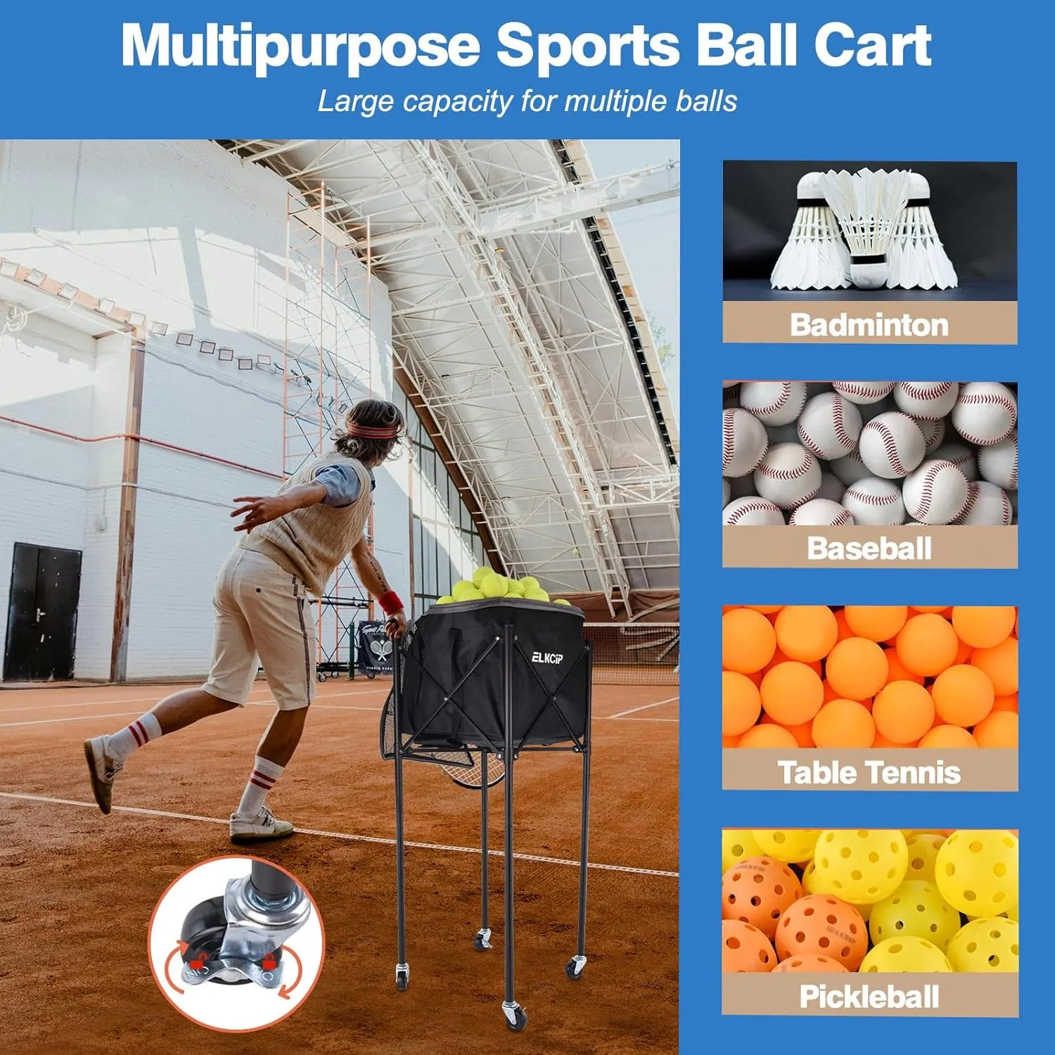 Portable Pickleball & Tennis Ball Collector - Pickleball Retriever Basket Carrier Gatherer Picker Hopper Container for Picking and Storage Training Tool for Ball