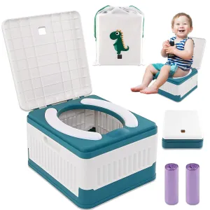 Portable Potty for Toddler Travel, Foldable Travel Potty Training Toilet Seat for Kids Boys Girls, Emergency Mobile Toilet In Car for Camping Outdoor Indoor, with 30 Disposable Bags, Blue