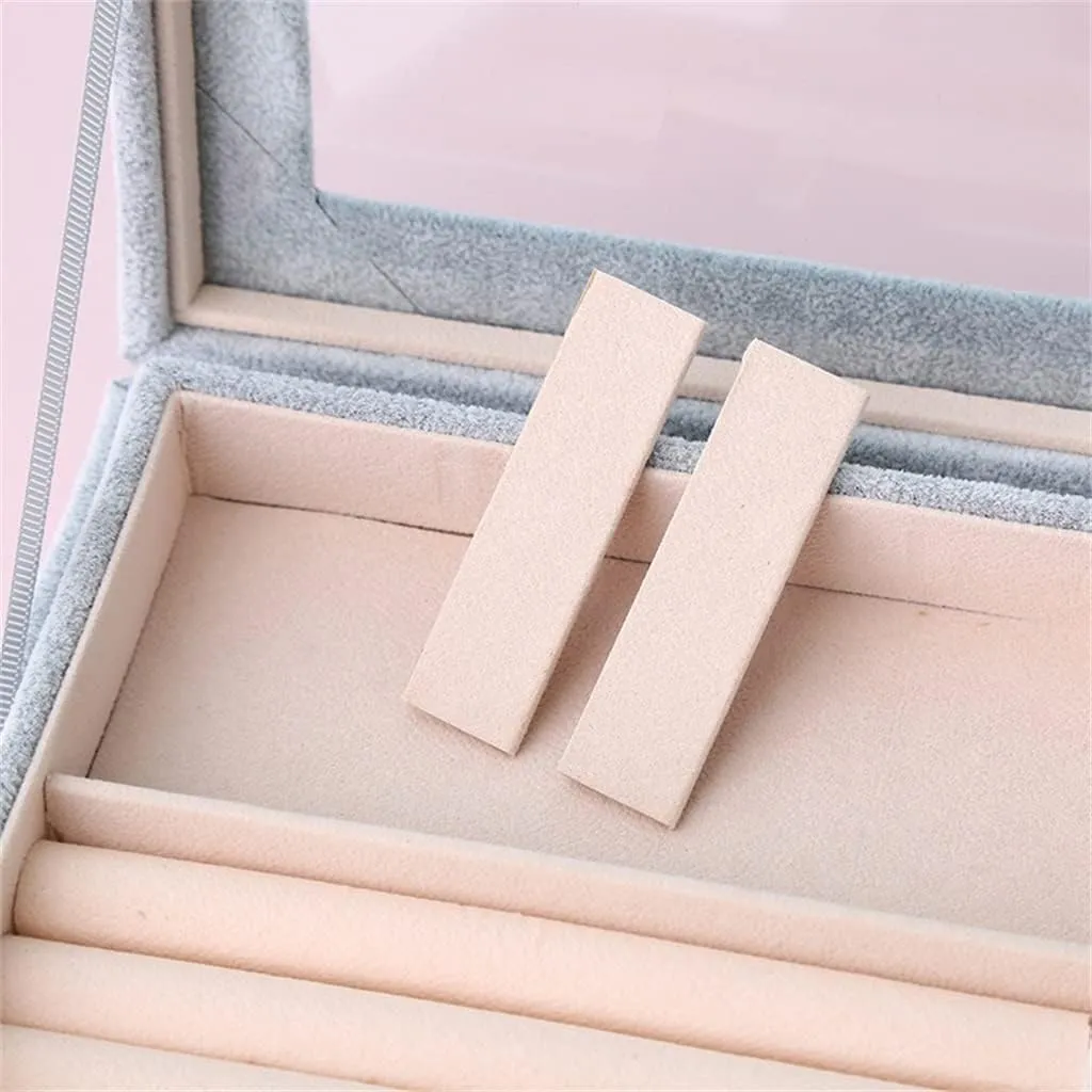 Portable Velvet Carrying Case with Glass Jewelry Display Tray Holder Storage Box Organizer Earrings Necklaces(D)