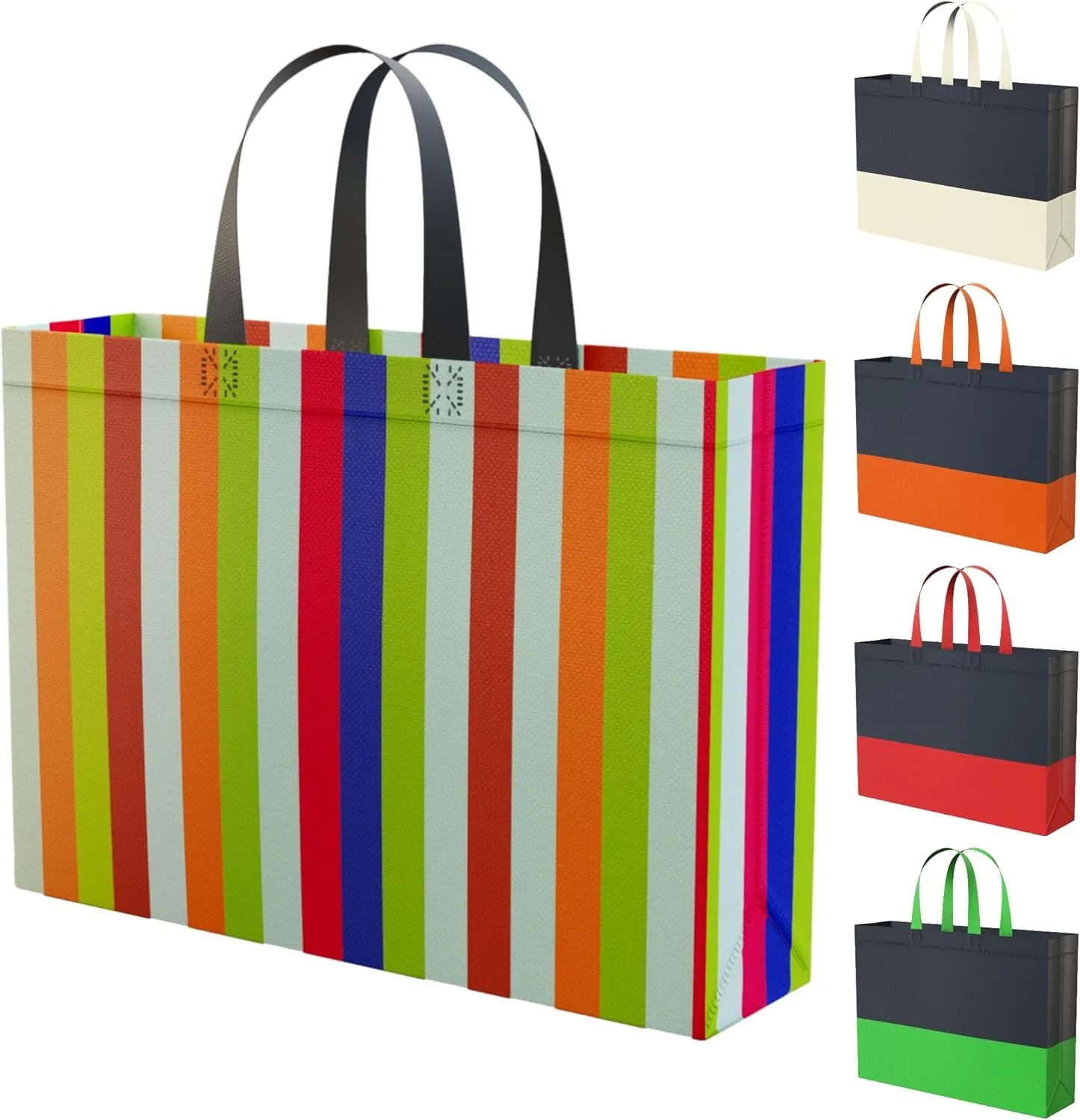Positive Places & Spaces 5Pcs Large Reusable Gift Bags With Handles - Slim Profile Shopping Bag Colorful Set (Multi Color Bundle)