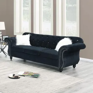 Poundex Black Sofa with Button Tufted Back