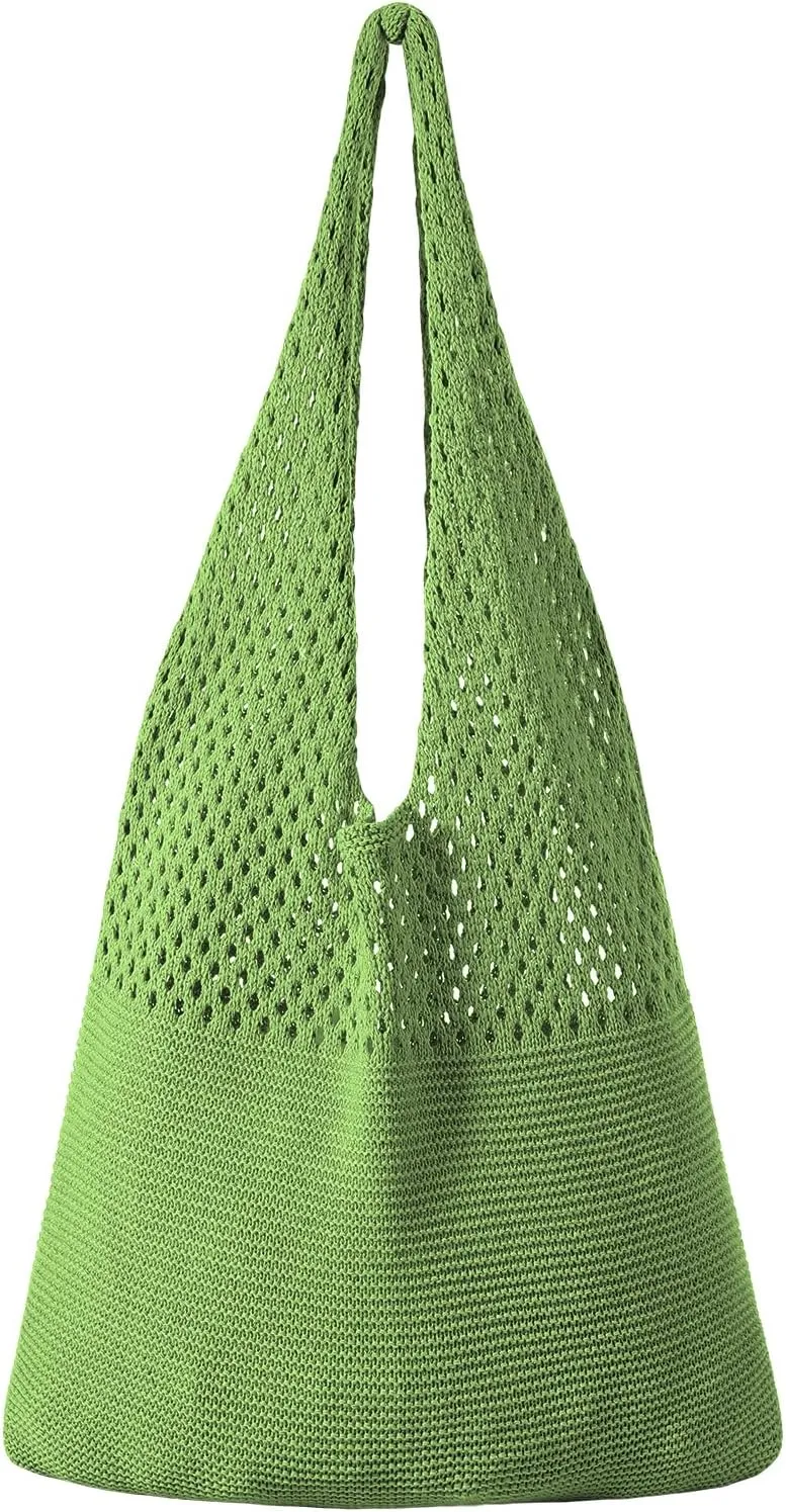 Premillow Crochet Beach Tote Bags, Stylish Mesh Beach Bags Shoulder Bag for Women, Cute Summer Vacation Boho Tote Bag