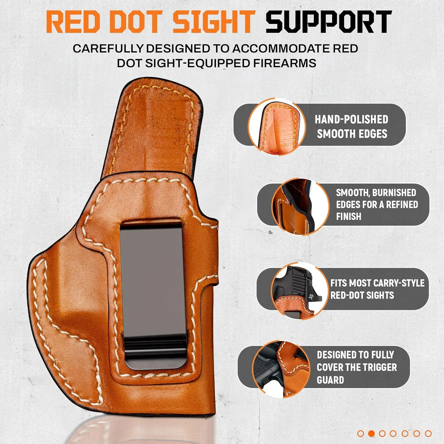 Premium IWB Leather Holster for Glock 43, Glock 43X, Glock 43X MOS, Concealed Carry Holster with Optic Cut, Steel Clip Fits 1.75" Belt, Inside Waistband Holster, Classic Brown Color, Right/Left Hand