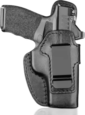 Premium IWB Leather Holster for Springfield Hellcat/OSP/RDP, Hellcat Pro, Optic-Ready Concealed Carry Holster, 1.75" Steel Clip, Hellcat Inside Waistband Holster, Stealth Black, Right/Left Hand