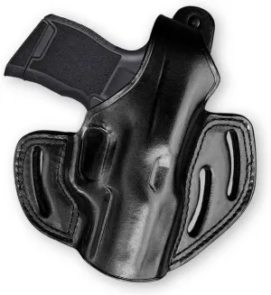 Premium Leather OWB Three Slot Pancake Holster with Thumb Break, Fits Sigg P365 Micro Compact 9mm 3.1" Barrel, Right Hand Draw, Black Color #1329#
