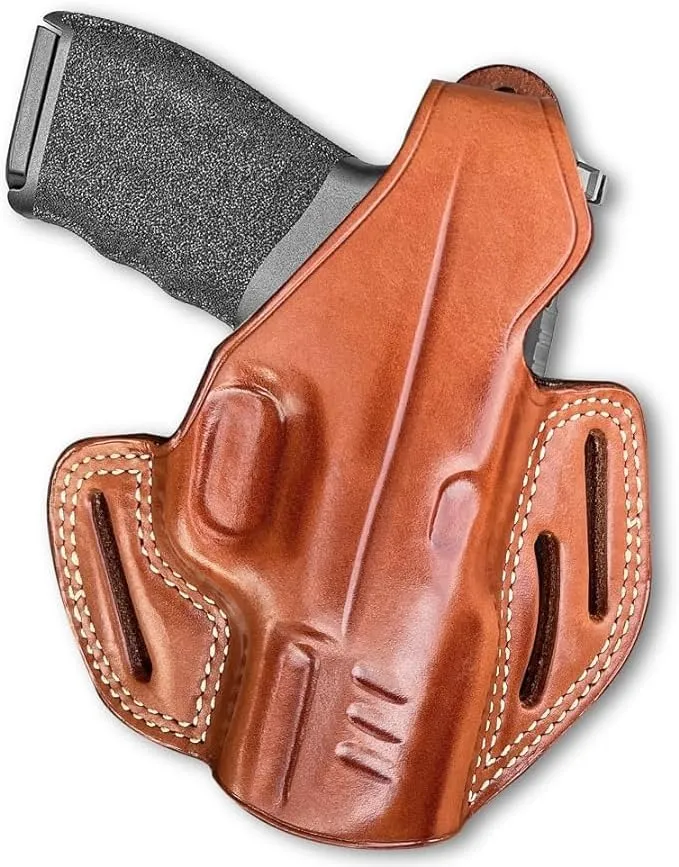 Premium Leather Three Slot Pancake OWB Holster with Thumb Break Fits Sigg Sauer P365 XMacro 9mm 3.7" Barrel, Right Hand Draw, Brown Color #1639#