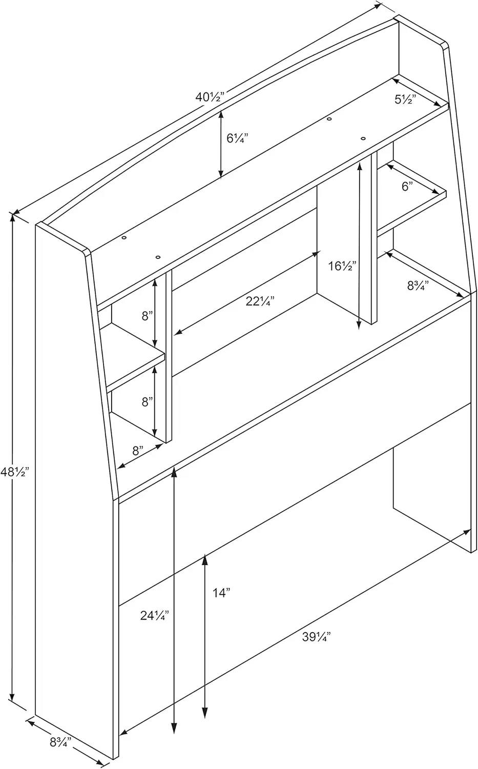 Prepac Astrid Simplistic Twin Headboard with 4 Compartments, Functional Bookcase Headboard for Twin Size Beds 8.75" D x 40.5" W x 48.5" H, Drifted Gray, DHFT-0401-1