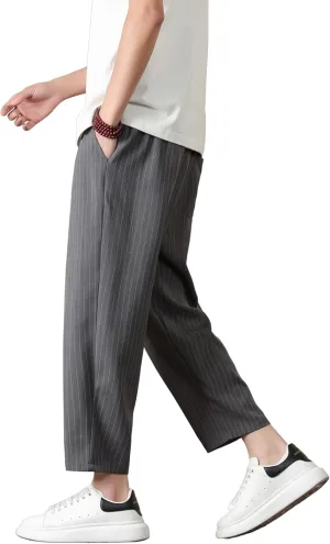 PRIJOUHE Mens Harem Pants Casual Lightweight Loose Fit Capri Pants Linen Beach Pants with Elastic Waistband