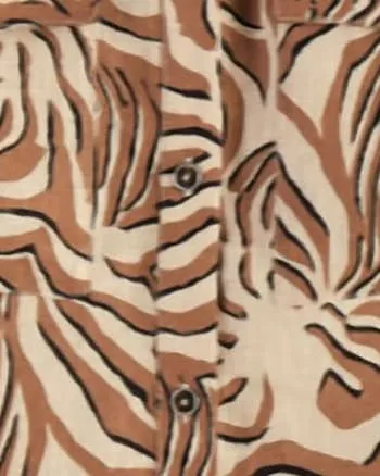 Printed Linen Shirt in Brown | Brown