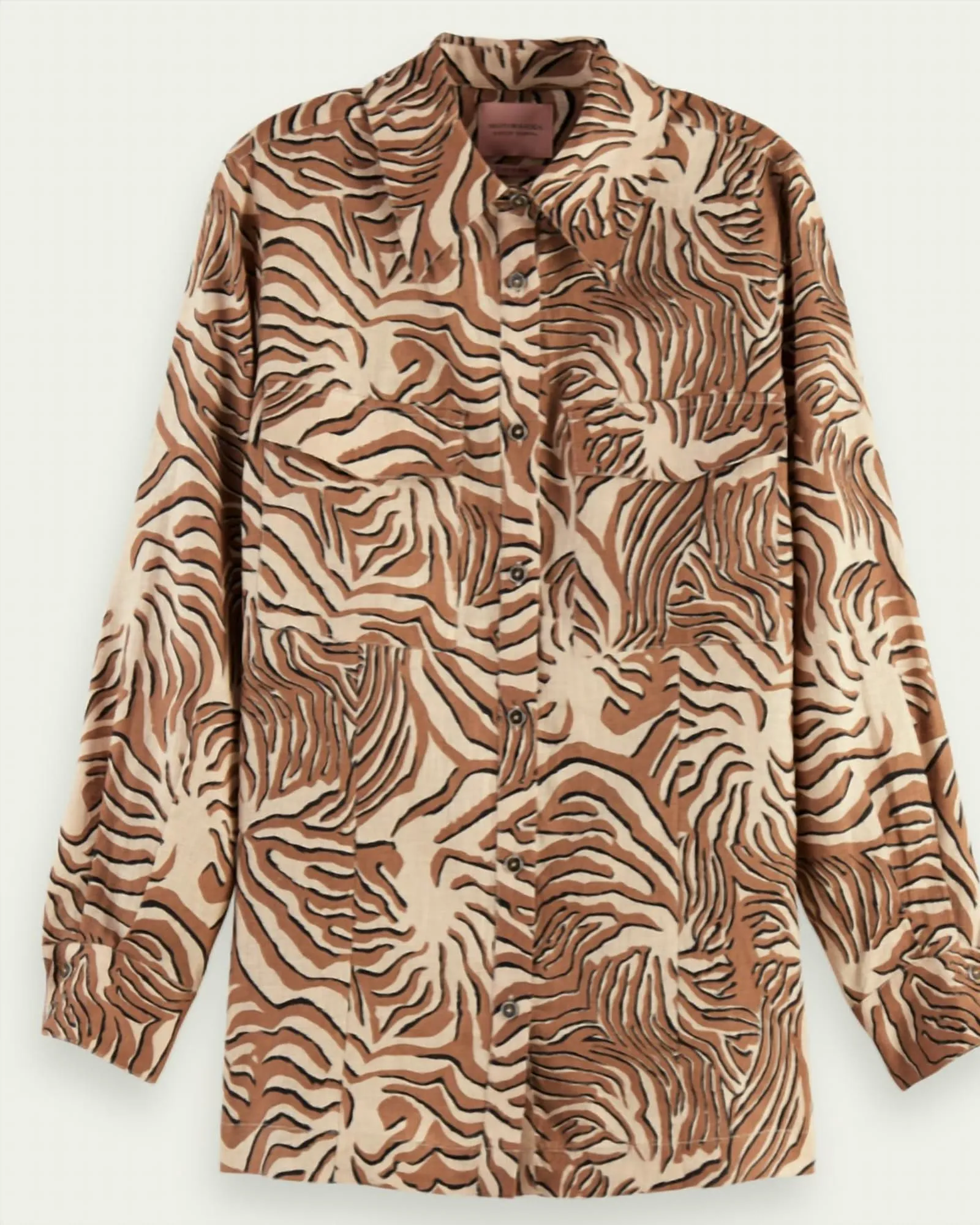 Printed Linen Shirt in Brown | Brown
