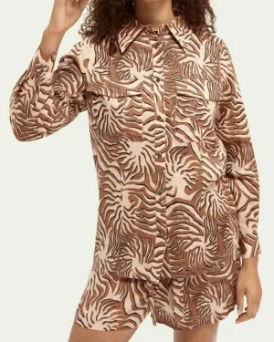 Printed Linen Shirt in Brown | Brown