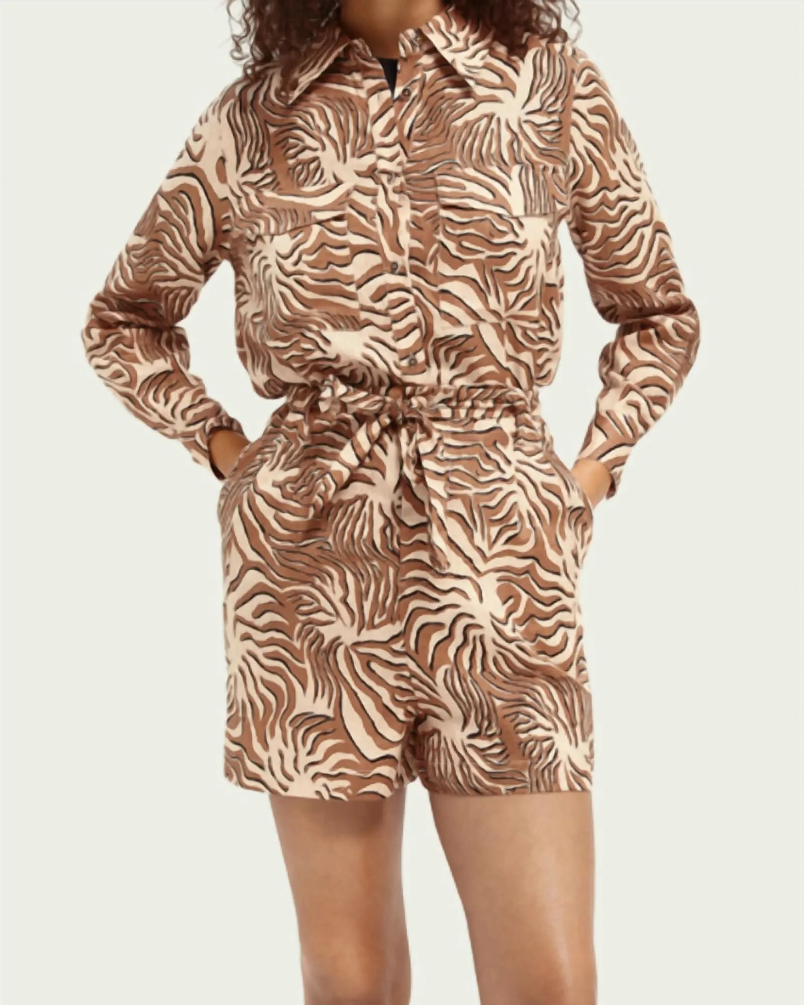 Printed Linen Shirt in Brown | Brown