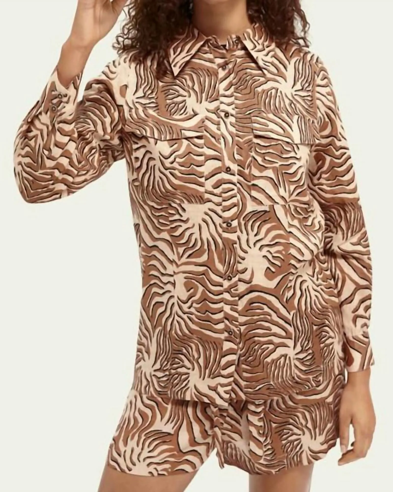 Printed Linen Shirt in Brown | Brown