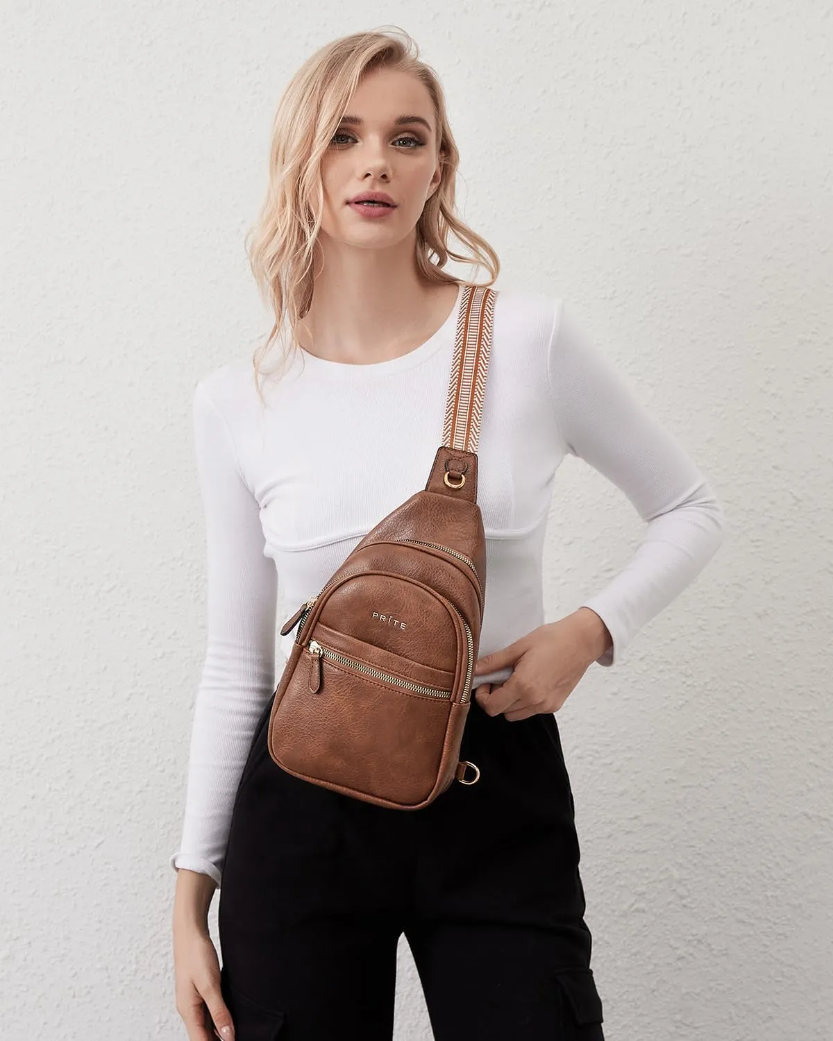 Prite Leather Crossbody Sling Bag for Women - Travel Fanny Pack Chest Purse