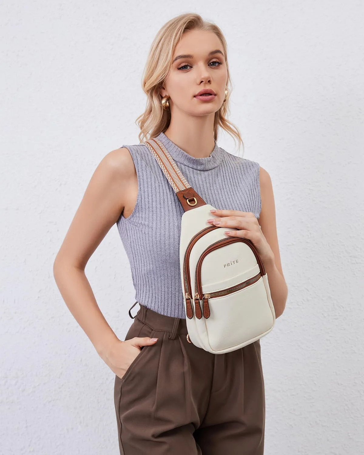 Prite Leather Crossbody Sling Bag for Women - Travel Fanny Pack Chest Purse