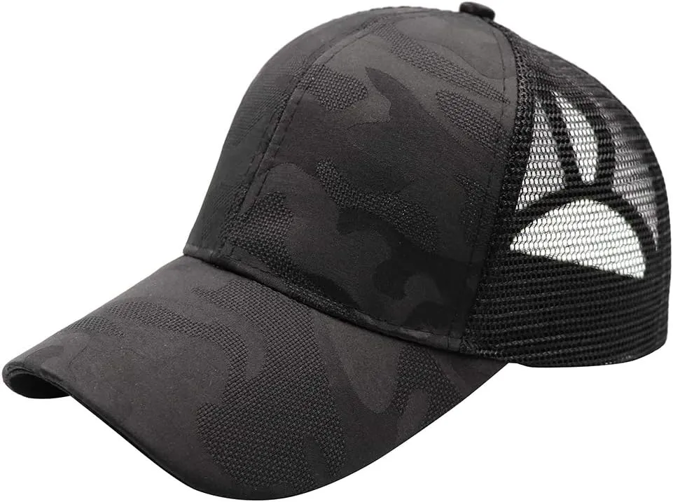 ProMindFun Womens Pony Hat High Ponytail Baseball Cap Girls Messy Bun Caps Camouflage Trucker Bad Hair Day Adjustable Dad Hat