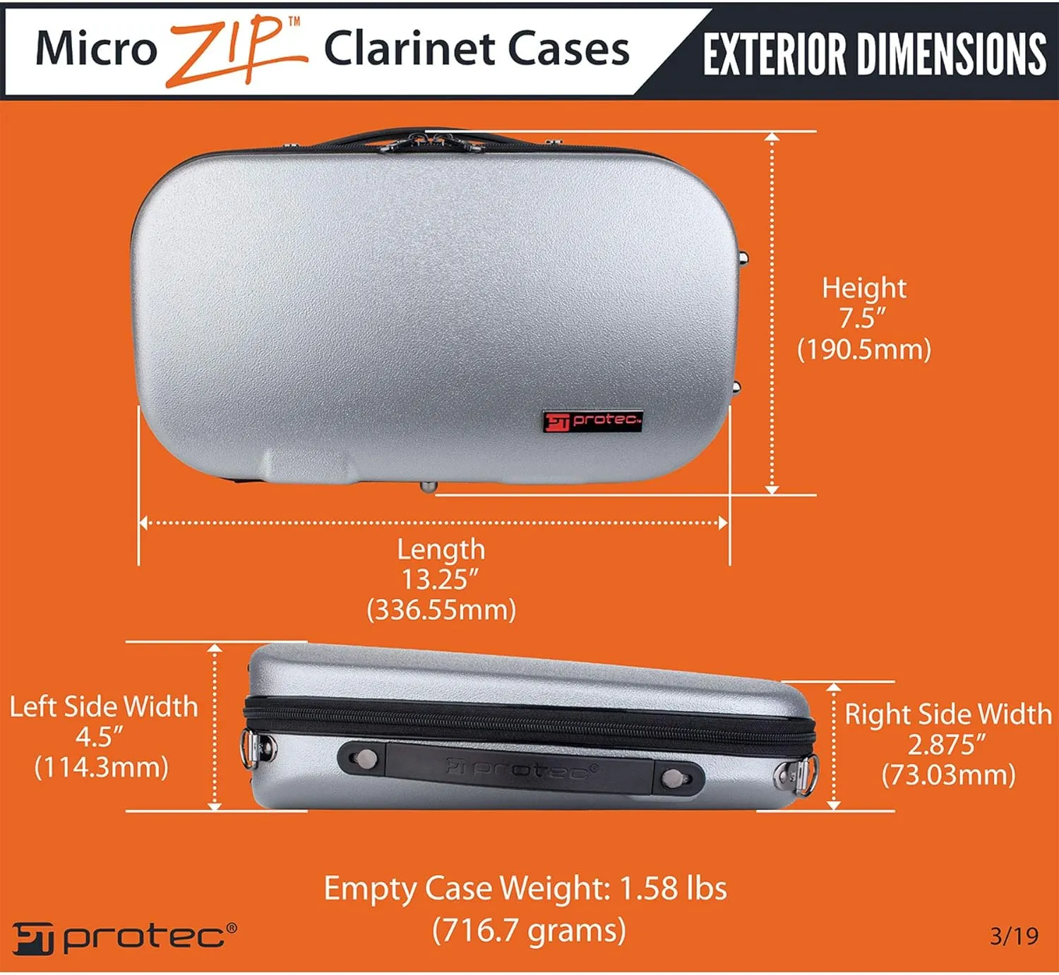 Protec ZIP Series Micro-Sized ABS Protection Clarinet Case, Black (BM307)