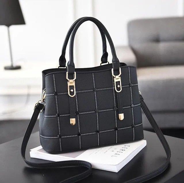 PU Leather Large Capacity Woman Handbag Grid Shoulder Bag Fashion Casual Luxury Designer Crossbody Bag Ladies PurseBag Mama Bag