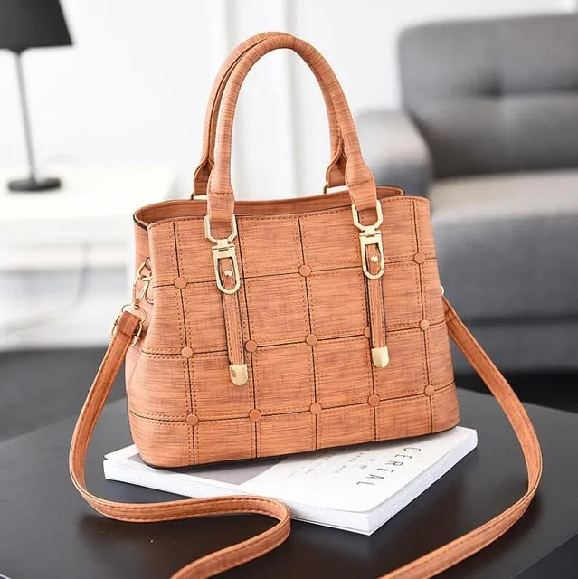 PU Leather Large Capacity Woman Handbag Grid Shoulder Bag Fashion Casual Luxury Designer Crossbody Bag Ladies PurseBag Mama Bag