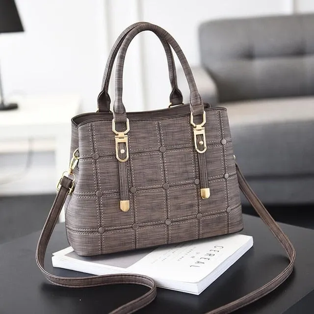 PU Leather Large Capacity Woman Handbag Grid Shoulder Bag Fashion Casual Luxury Designer Crossbody Bag Ladies PurseBag Mama Bag