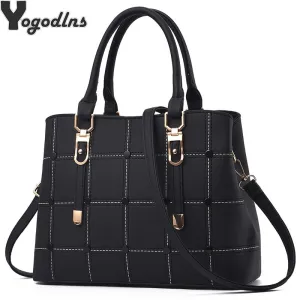PU Leather Large Capacity Woman Handbag Grid Shoulder Bag Fashion Casual Luxury Designer Crossbody Bag Ladies PurseBag Mama Bag