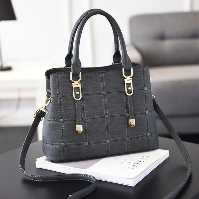 PU Leather Large Capacity Woman Handbag Grid Shoulder Bag Fashion Casual Luxury Designer Crossbody Bag Ladies PurseBag Mama Bag