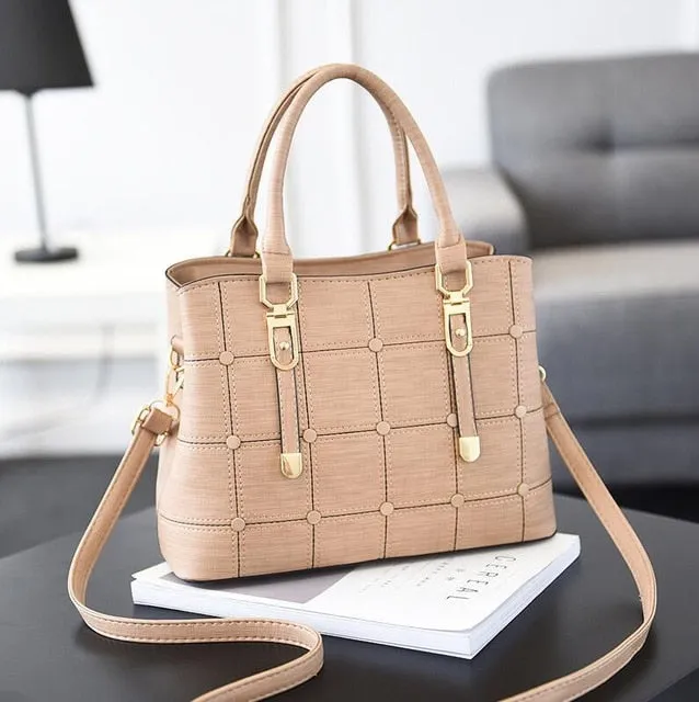 PU Leather Large Capacity Woman Handbag Grid Shoulder Bag Fashion Casual Luxury Designer Crossbody Bag Ladies PurseBag Mama Bag