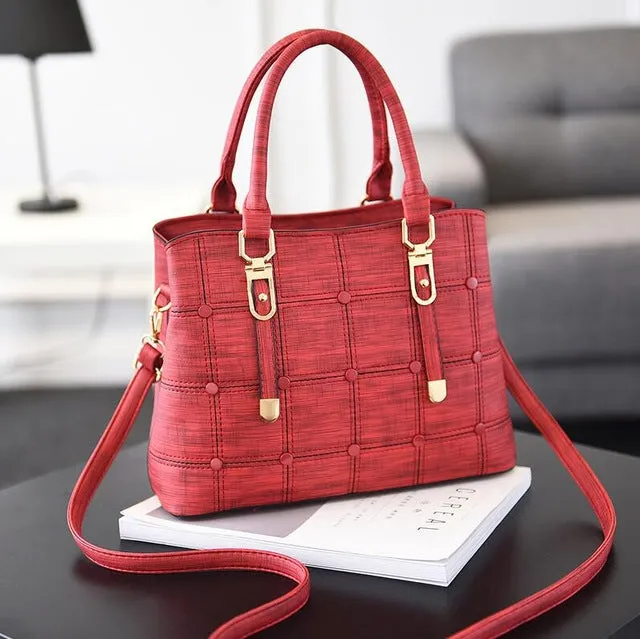 PU Leather Large Capacity Woman Handbag Grid Shoulder Bag Fashion Casual Luxury Designer Crossbody Bag Ladies PurseBag Mama Bag