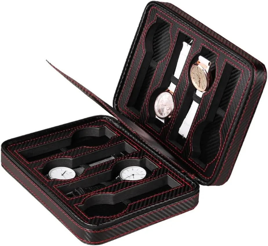 PU Leather Watch Box Case Carbon Fiber Travel Portable Storage Box Casket Gifts Boxes Watches Organizer Collection