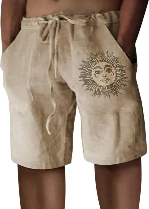 Puimentiua Casual Mens Linen Shorts Lightweight Elastic Waist Summer Beach Shorts