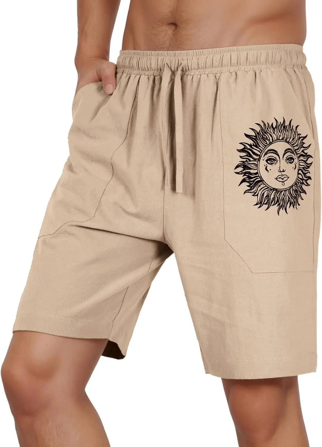 Puimentiua Casual Mens Linen Shorts Lightweight Elastic Waist Summer Beach Shorts