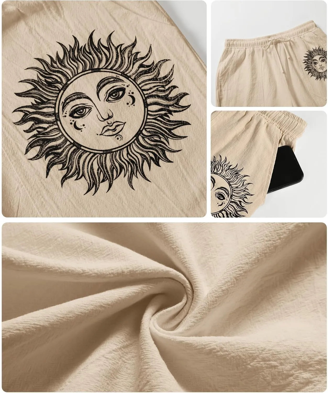 Puimentiua Casual Mens Linen Shorts Lightweight Elastic Waist Summer Beach Shorts