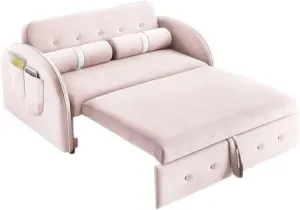 Pull Out Sleep Velvet Sofa Bed 2 Seater Loveseats Sofa，Couch with Side Pockets, Adjsutable Backrest(E)